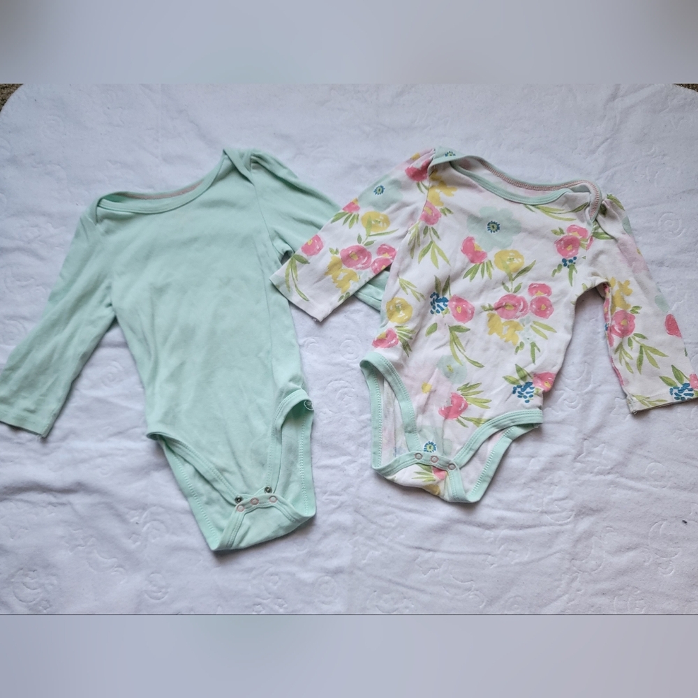 Cloud Island Mint and Floral Bodysuit Set